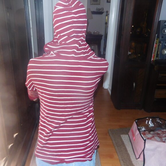 Fall ready, Hippie Rose Hooded Sweater – Maroon & White Stripes, Size Small - Picture 7 of 8